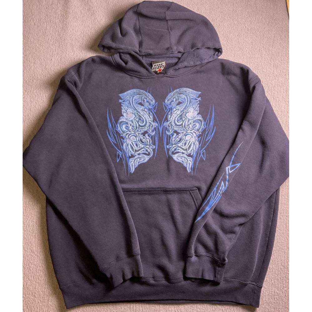 Vintage Y2K Top Heavy Double Dragon Graphic Hoodie Size 2XL *READ DESCRIPTION*
